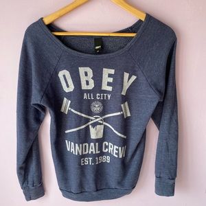 OBEY XS Scoop Neck Sweater in worn blue
